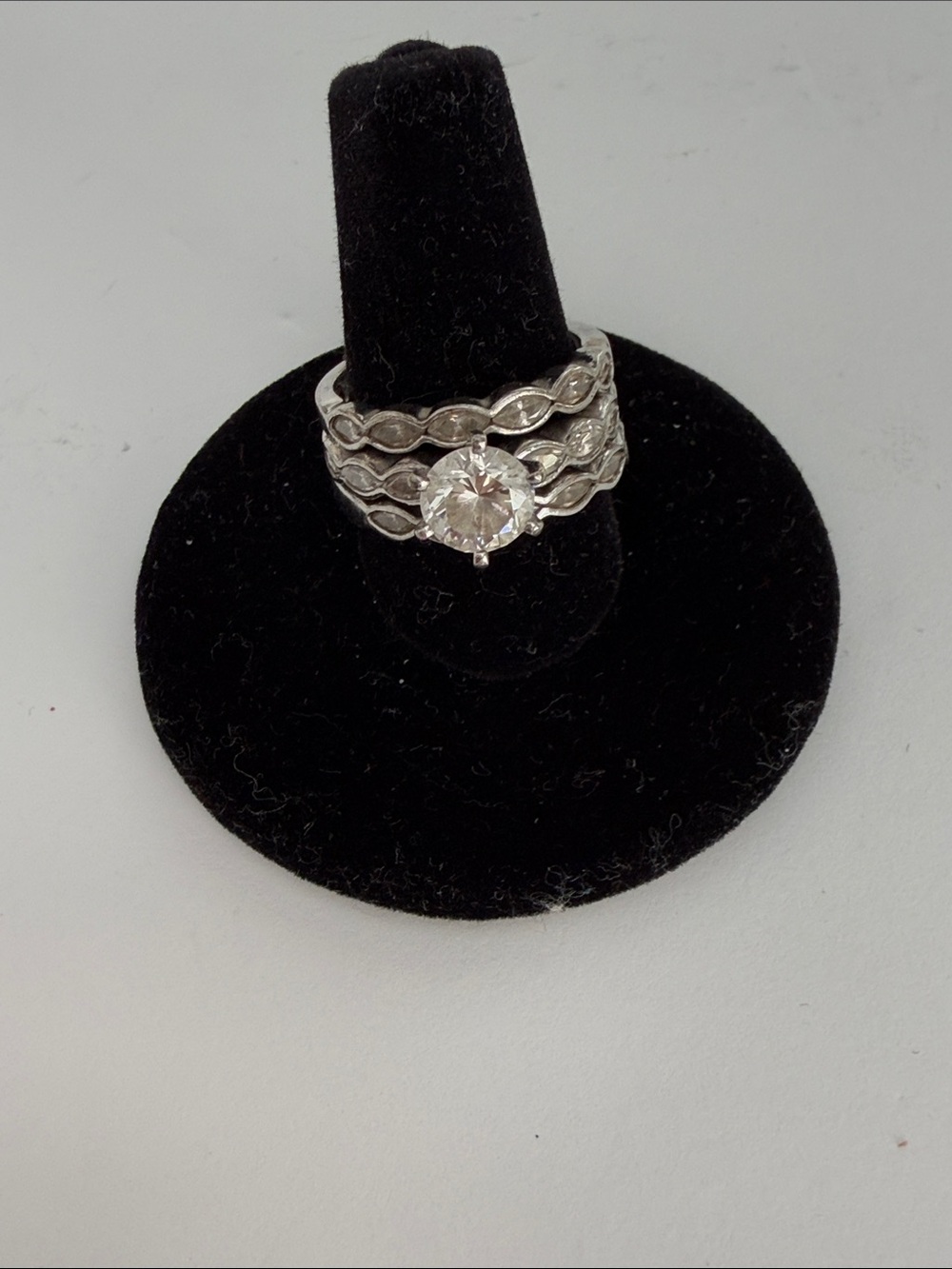 Classic Silver Solitaire & Milgrain Stackable Ring Set - White Crystal